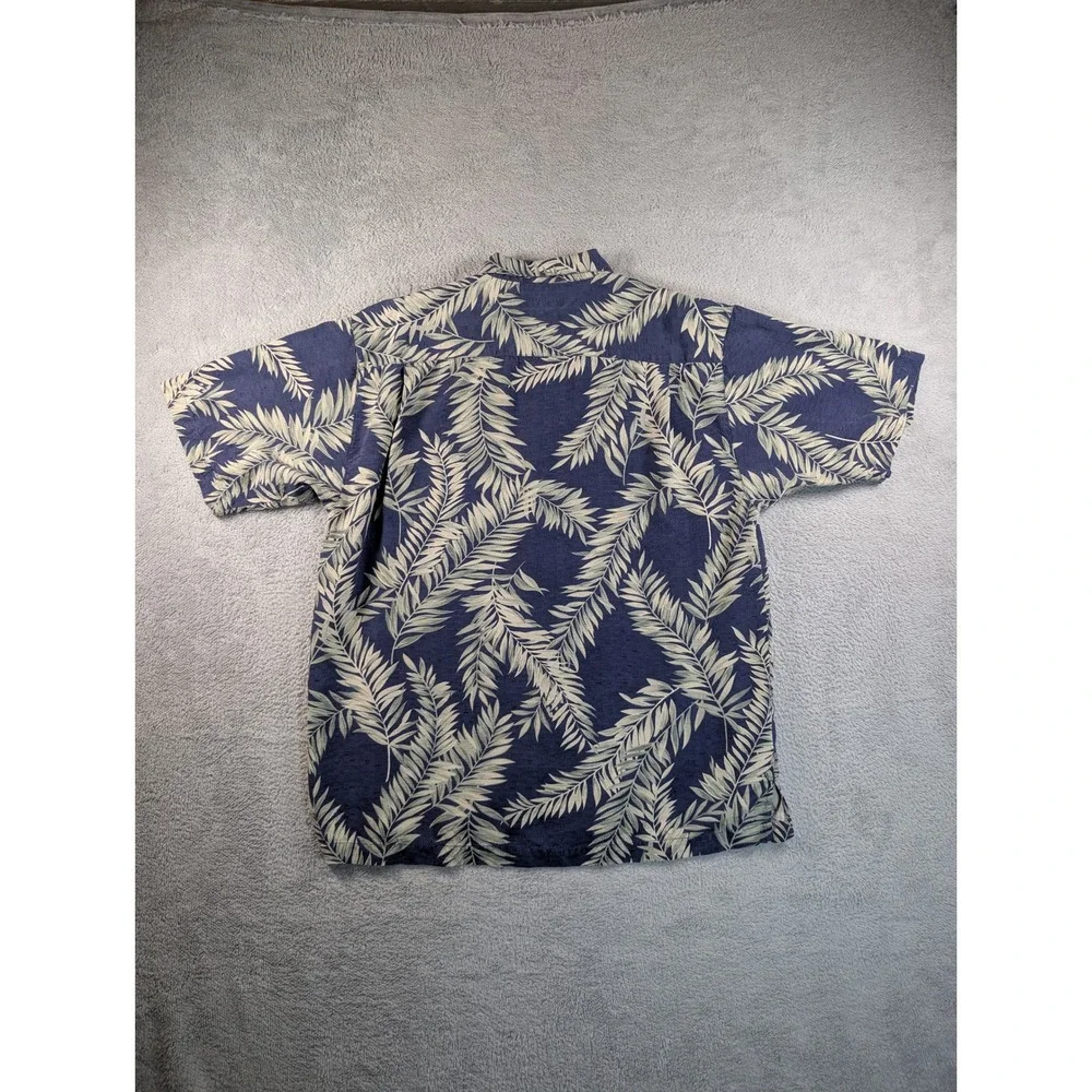 Tommy Bahama Mens Medium Blue Silk‎ Palm Leaf Print Short Sleeve Camp Shirt
